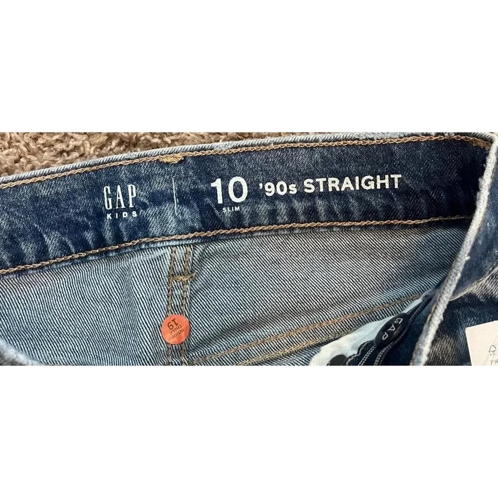 NWT Gap Kids 90s Straight Jeans 10 Slim Medium Destroy Organic Cotton Washwell